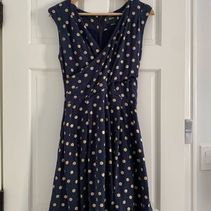 Anthropologie - Navy blue dress with gold polka dots